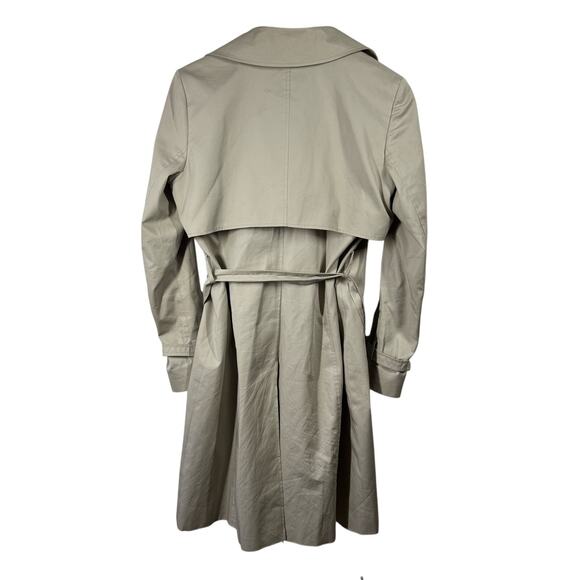 Theory Trench Coat Women L Tan Midi Long Sleeve Double Breast Minimal Career - Picture 2 of 10